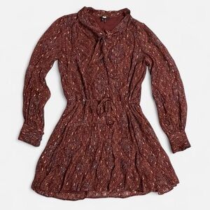 PAIGE Cleobelle Metallic Tie Neck Mini Dress Rust Lurex Threading